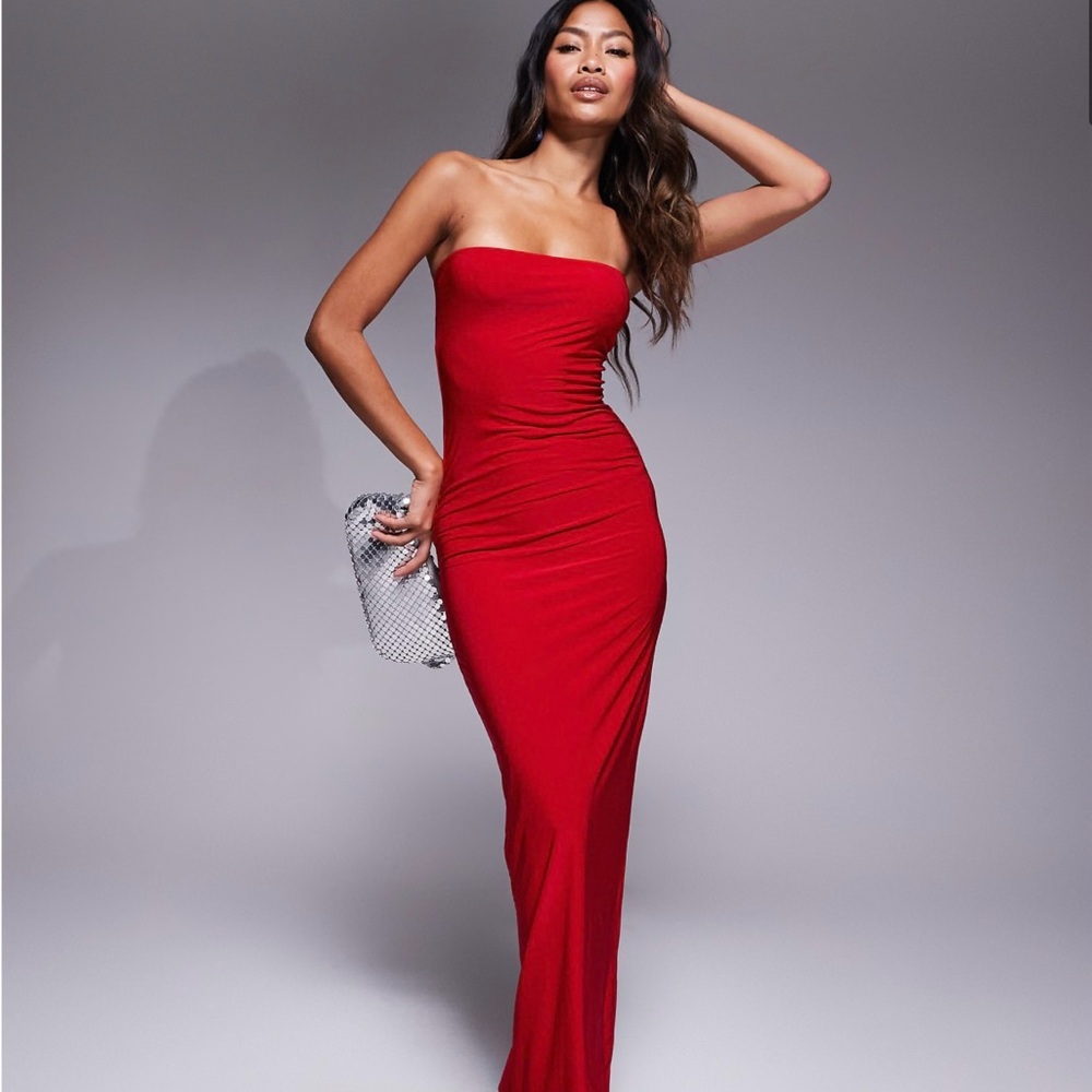 Asos Elegant Red Strapless Dress